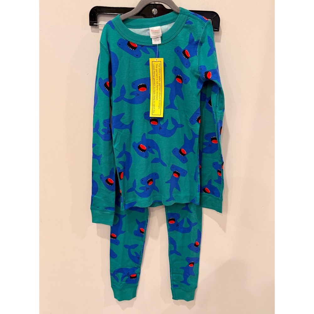 Hanna Andersson Kids Shark Pajama Set Organic Cotton Green Blue Size 140 US 10
